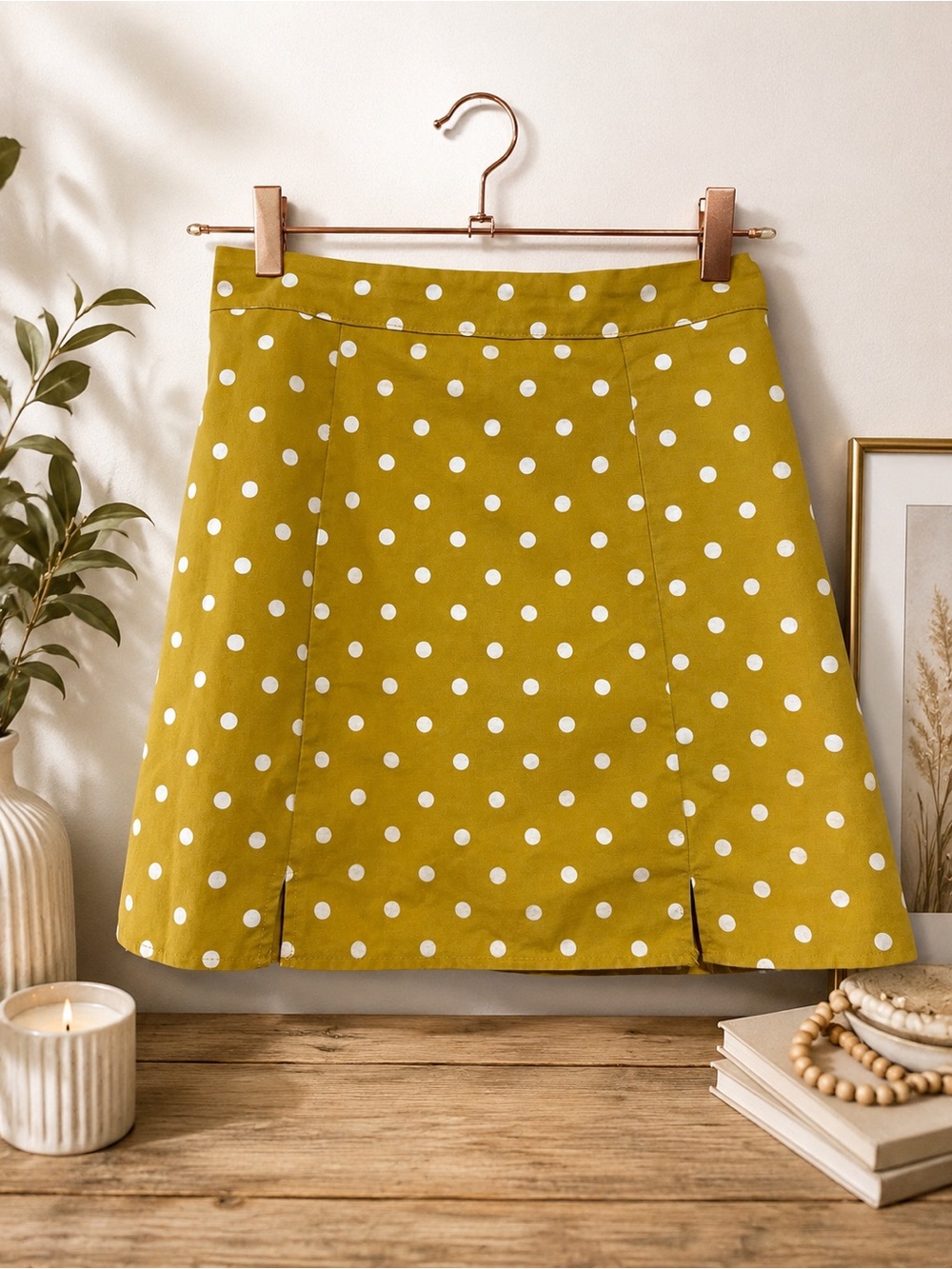 Menlo Mustard Yellow Polka Dot Mini Skirt – Size M